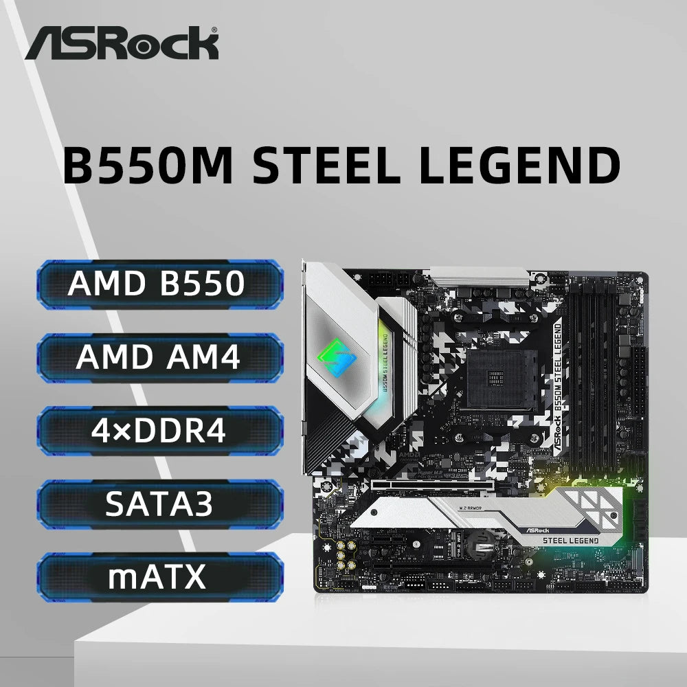 ASRock B550M Steel Legend Motherboard Support 5800X3D 5700X 5600G