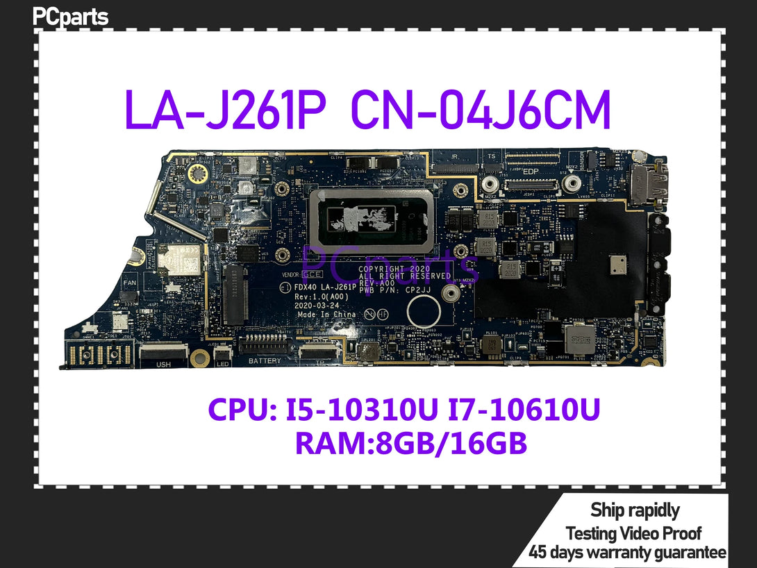 PCparts CN-04J6CM For DELL Latitude 7410 Laptop Motherboard LA